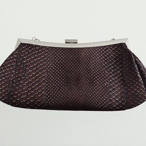 Vintage NY & Co Burgundy Faux Snakeskin Clutch Bag, Never Used